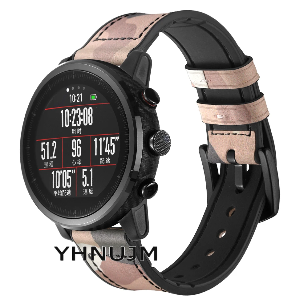 22 мм Камуфляжный кожаный силиконовый ремешок для часов Xiaomi Huami Amazfit Stratos Band Amazfit 2 Pace браслет с пленкой