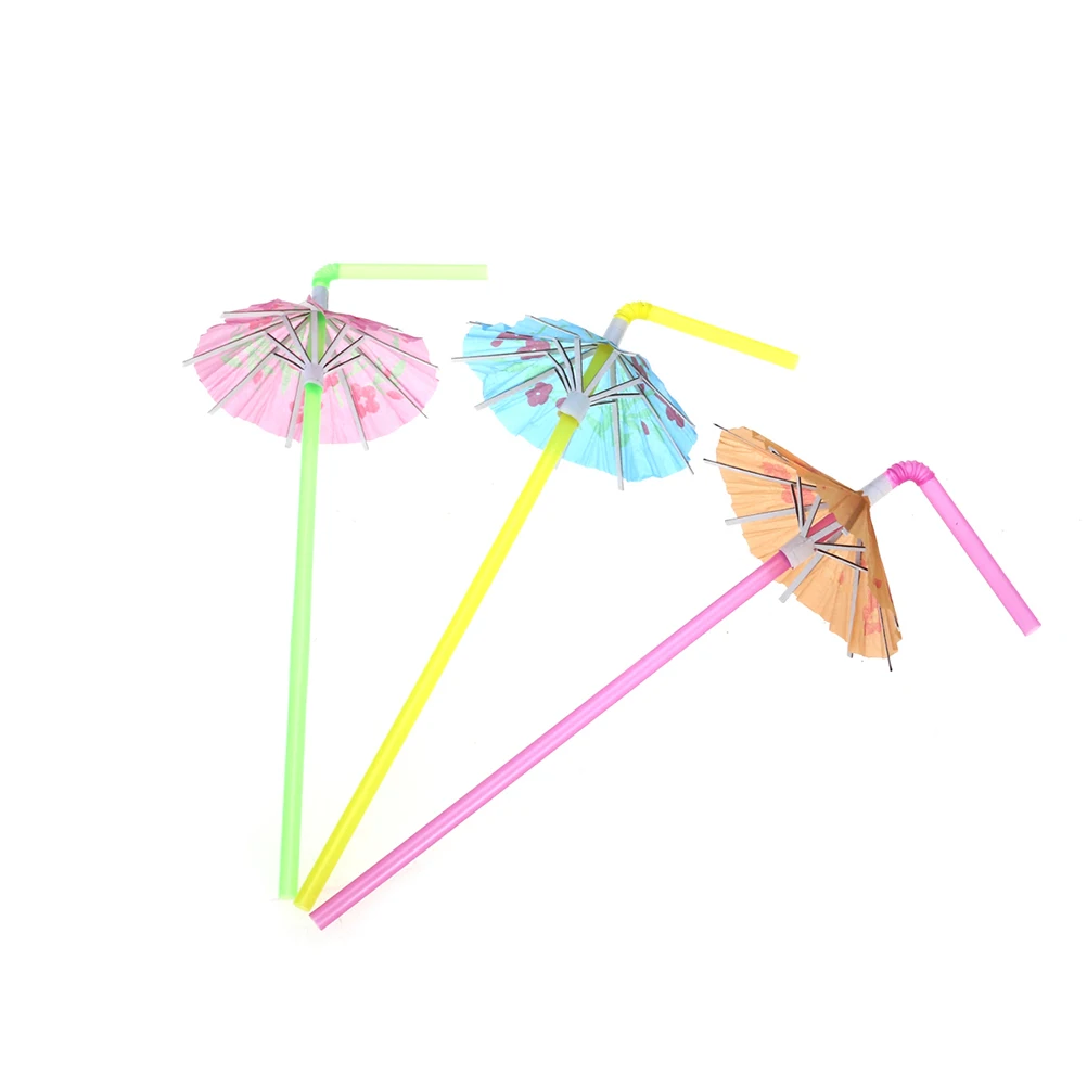 

150pcs Fluorescent Umbrella Straws Disposable Drinking Suckers Tubularis for Bar Club DIY Drink (Mixed Color)