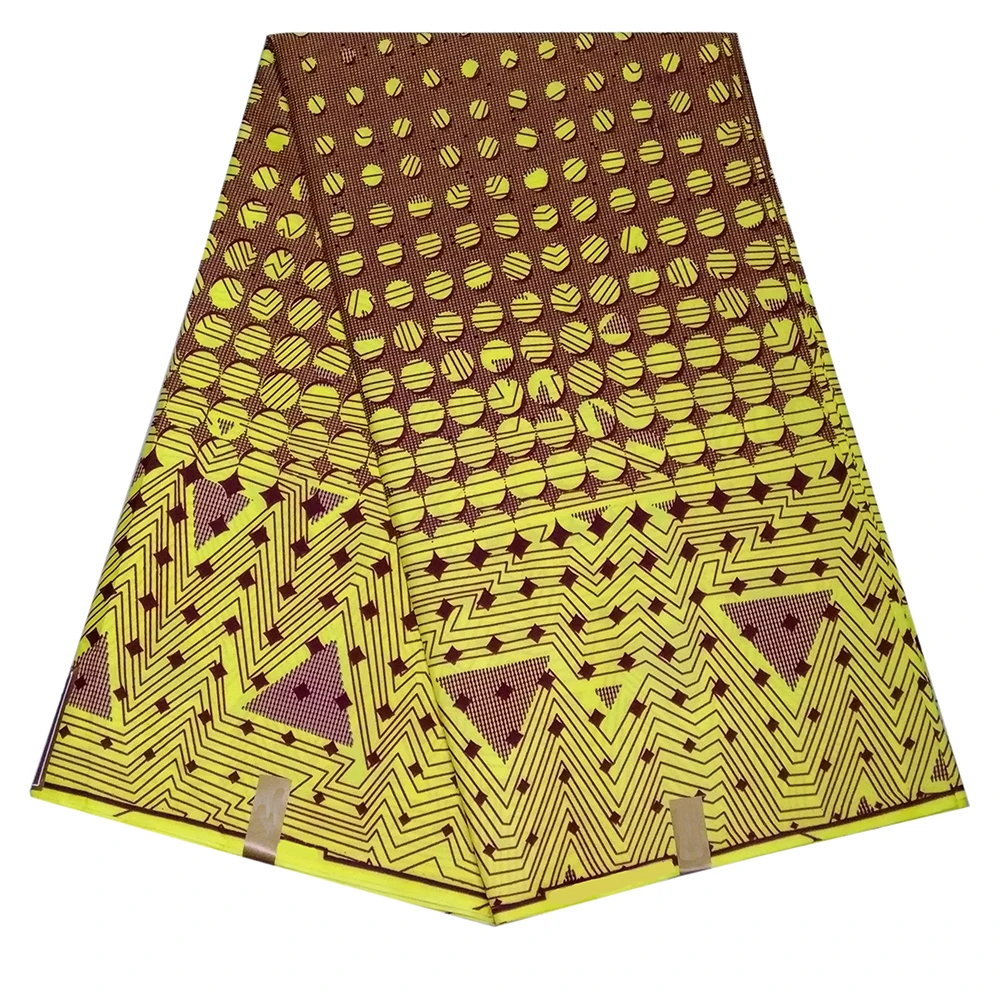 African Wax Fabric Polyester Nigerian Ankara Material High Quality Yellow Geometric Patterns Print Wax Fabric