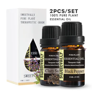 

2pcs/set Wholesale 10ml Sage Black Pepper Aromatherapy Diffusers Body Oil Relaxing Sleep Aid Aromatherapy Massage Oil