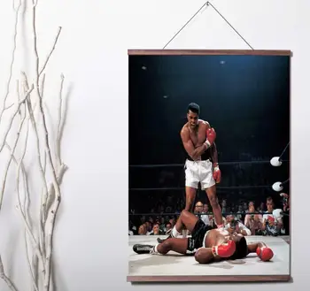 

MuhammadAli vs Sonny Liston Boxing Art Canvas poster decoration painting with solid wood hanging scroll