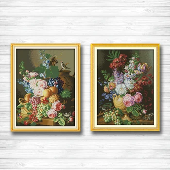 

Beautiful vase flower and fruit decor painting counted print on canvas DMC 11CT 14CT Cross Stitch kits embroidery needlework Set