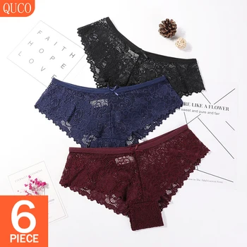 

QUCO Brand 6 Pcs/lot Lace Underwear Women's Panties Sexy Lingerie Female Sissy Briefs Sheer Tights Erotic Thongs Bodysuit Panty