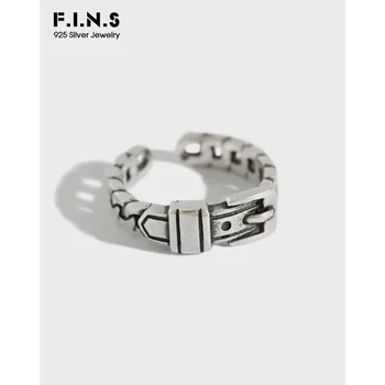 

F.I.N.S S925 Sterling Silver Ring Vintage Old Belt Buckle Chain Female Finger Ring Open Adjustable Silver Ring 925 Fine Jewelry