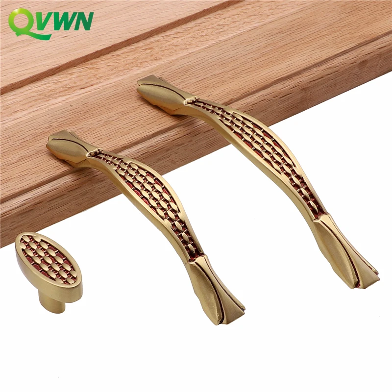 QVWN Brass Classical Drawer Handle European Antique Yellow Bronze Wine Cabinet Knobs And Cupboard Wardrobe Door Pull | Обустройство