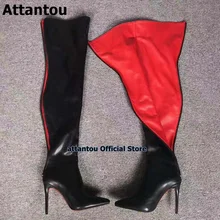 Из овечьей кожи; сзади на молнии зауженный высокие зимние сапоги женская обувь высокий тонкий каблук, выше колена, до бедра, высокие сапоги Большой Размер(43