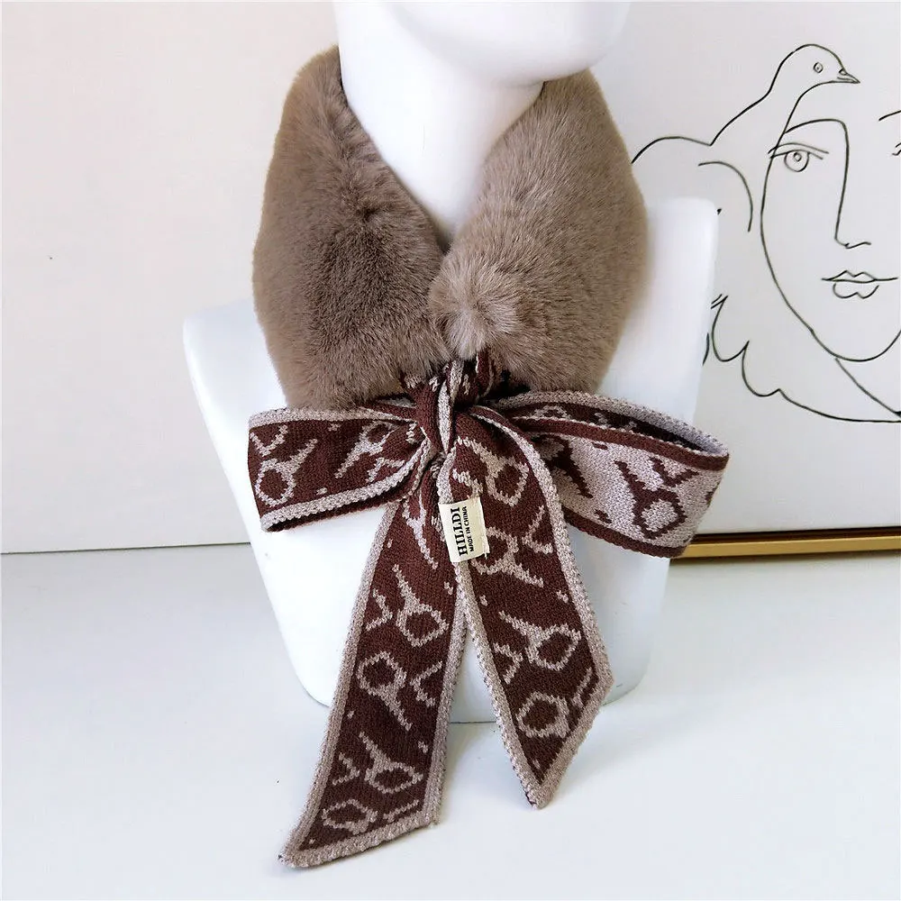 New Autumn Winter Houndstooth Fashion Crochet Knitted Scarf Foulard Femme Faux Fur Collar Neck Warmer Scarves for Women - Цвет: 11