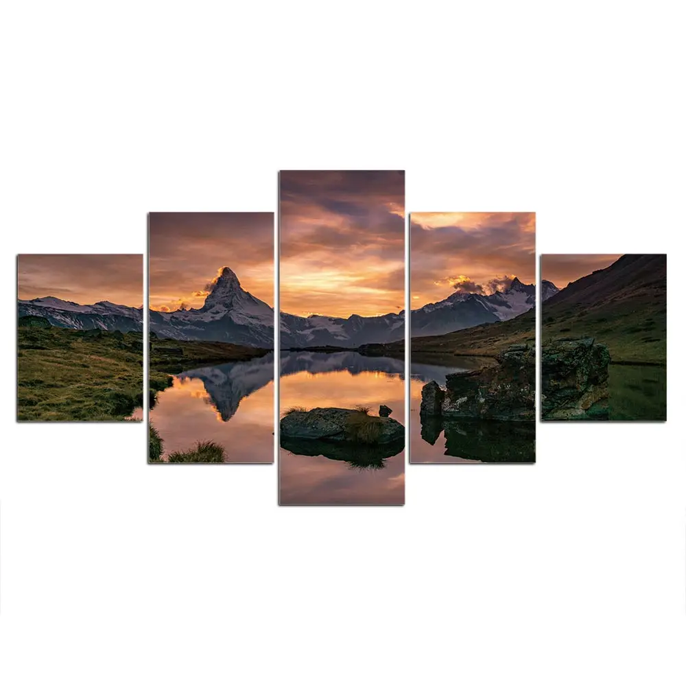 Современная HD печатная картина холст домашний Декор 5 шт. Matterhorn с отражением в Stelli плакат с озером настенная художественная картина
