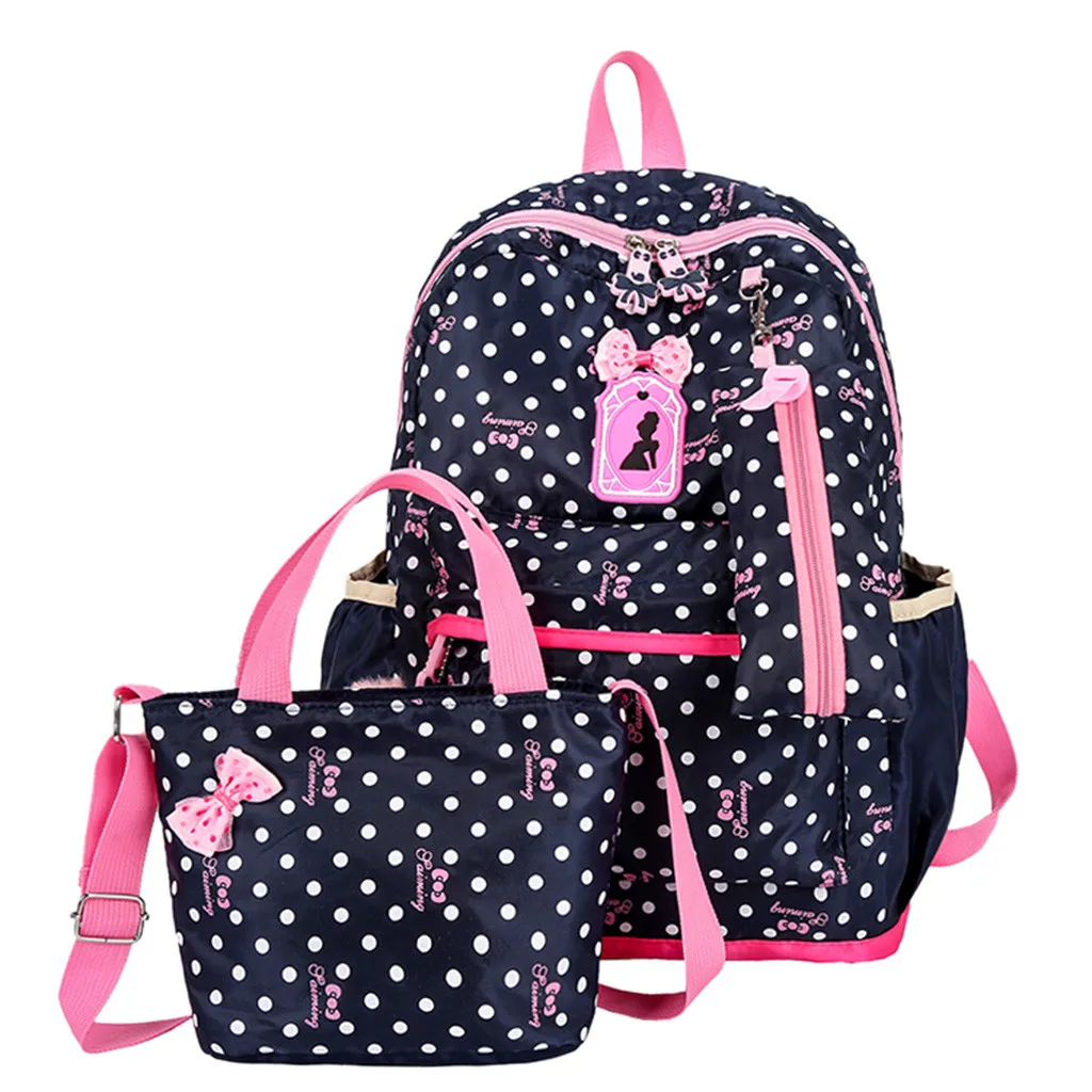 

New Girl School Backpack Student Cute Bow 3 Pieces Dot Crossbody Bags for Women Hand Travel Bags Bookbag Kids Pencil Case #YL5