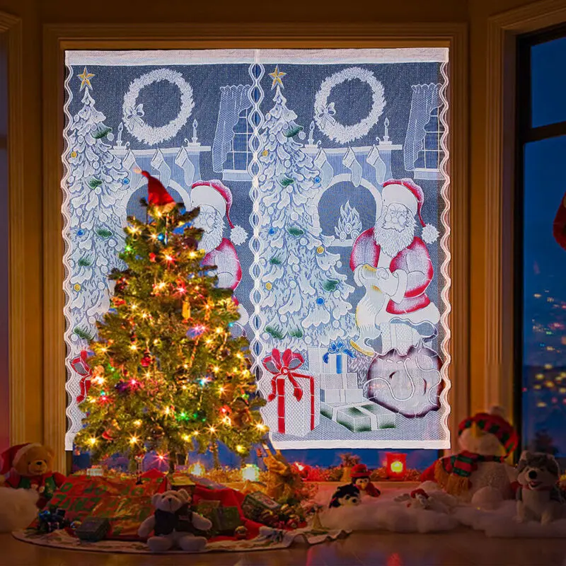 40x8" Рождественские кружевные занавески для окон, дверей, рождественские вечерние занавески Санта Клауса, Декор для дома