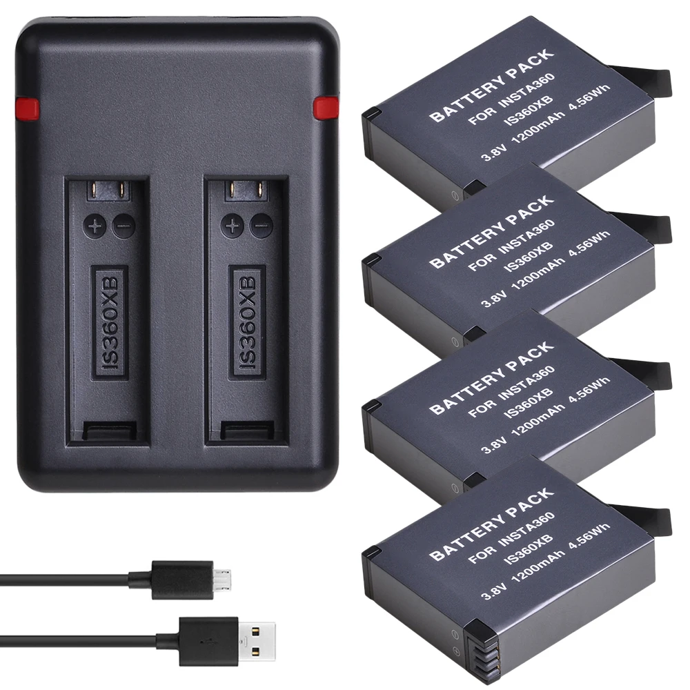 Akku + Dual Porta do tipo c Bateria para Insta360 Câmera Charger Sagacidade 4pcs One x Usb