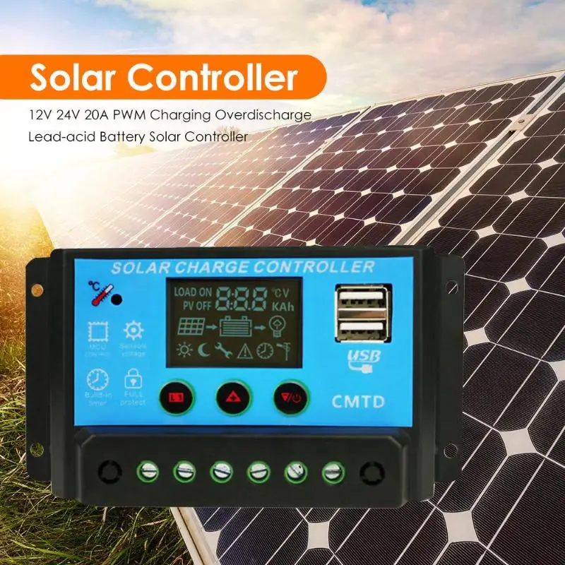 

12V/24V 20A Automatic Smart Solar Charge Controller Overcharge Overdischarge Delicate Lead-acid Battery Regulator 133x69x34mm