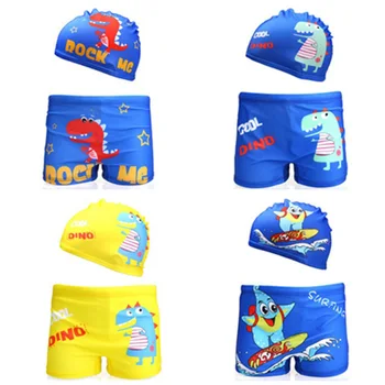 

2PCS Swimming Trunks+Swim Caps Kids Swimwear Child Baby Boys Swim Trunks Animal Board Shorts Beach Hat Dinosaur