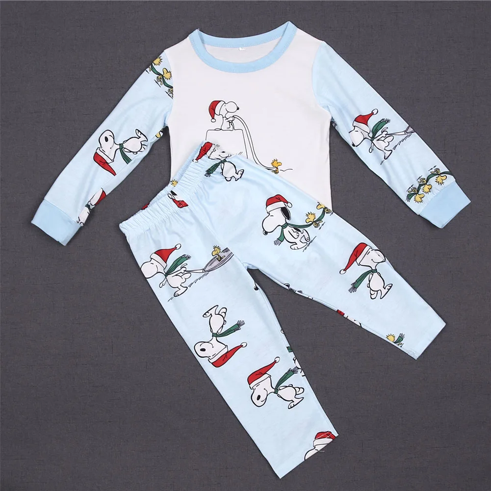 Family Matching Christmas Pjs Pajamas 2Pcs Set Men Women Baby Kids Winter Warm Sleepwear Nightwear Cartoon Animal Print