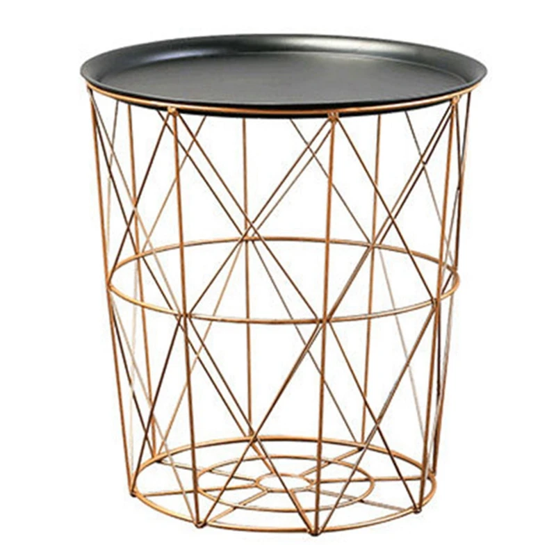 Modern Gold Round Wire Metal Storage Basket Side Table