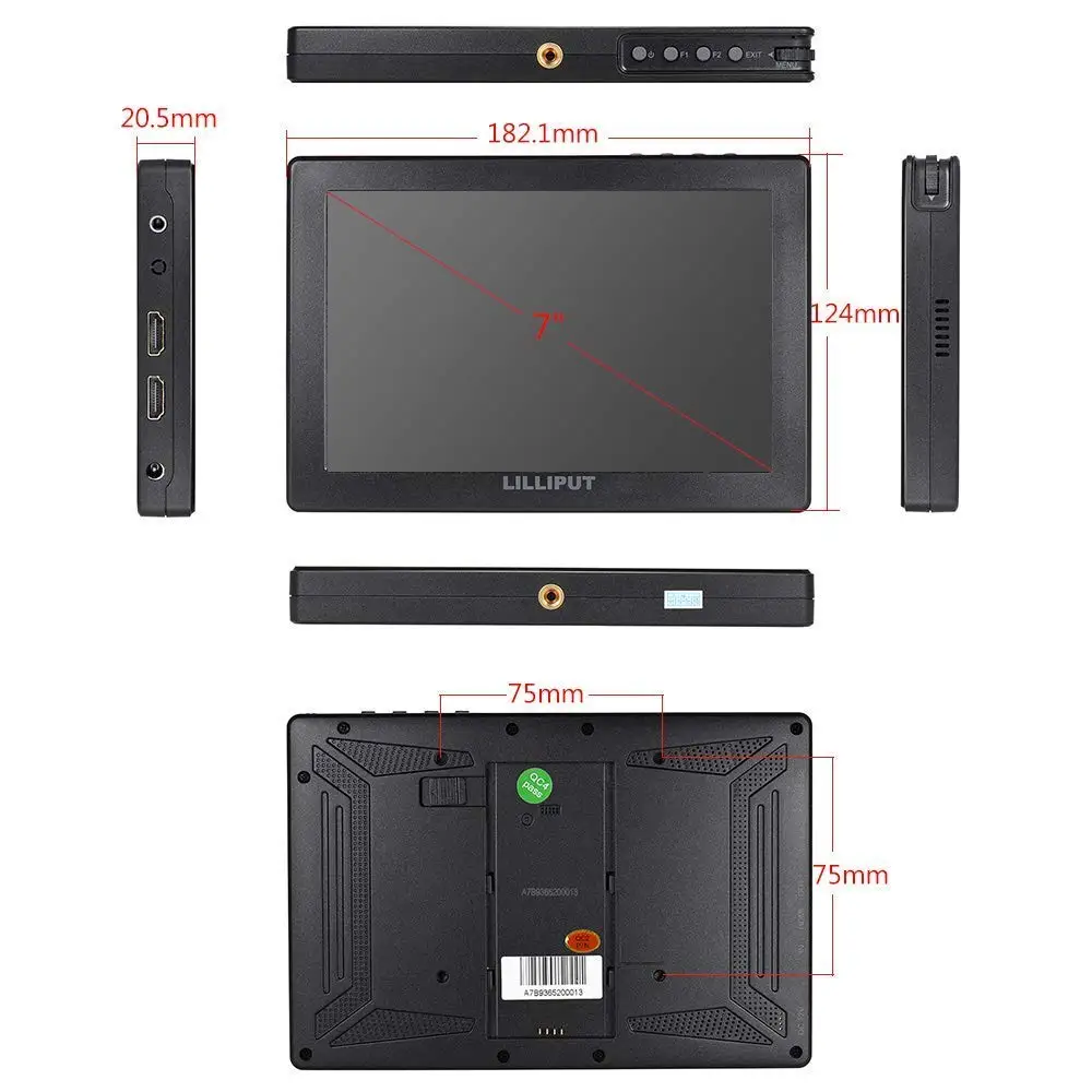LILLIPUT A7S 7 Inch 1920x1200 HD IPS Screen 500cd/m2 Camera Field Monitor 4K HD-MI Input Output Video Assist for DSLR Mirrorless