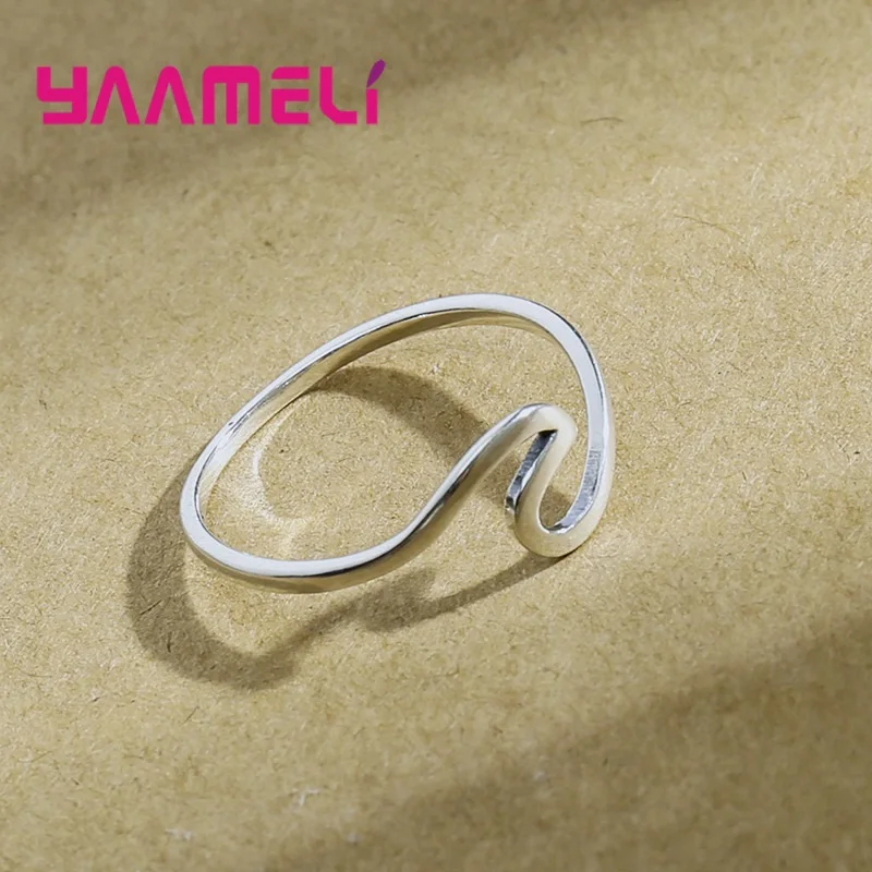 Silver Ring Popular Wave Band Ring 925 Sterling Silver Creative Handmade Smooth Statement Unisex Party Stackable Jewelry