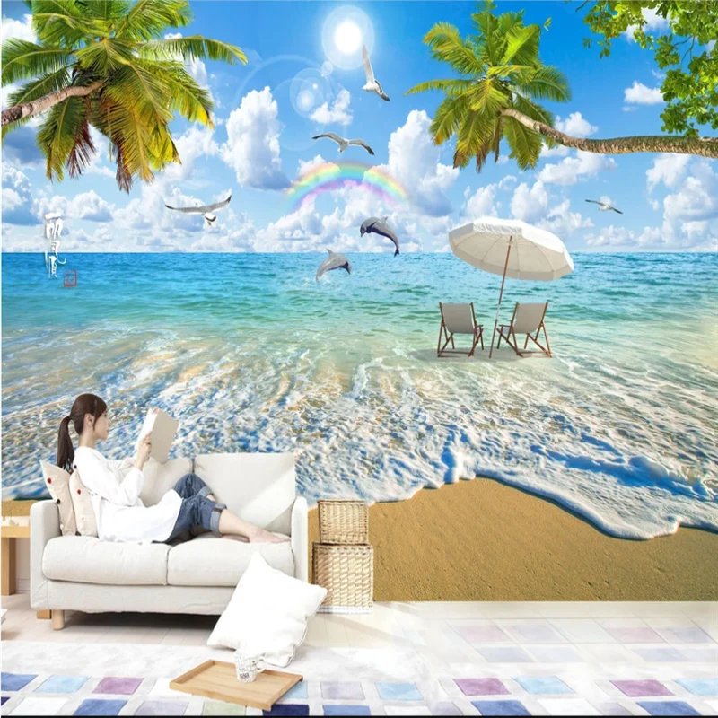 xuesu Custom 3D Photo Wallpaper HD Sea View Coconut Tree Beach Landscape 8D Mural Bedroom Living Room TV Background Wall custom any size wall mural 3d beach sea view coconut tree landscape wall painting photo wallpaper living room bedroom tv decor