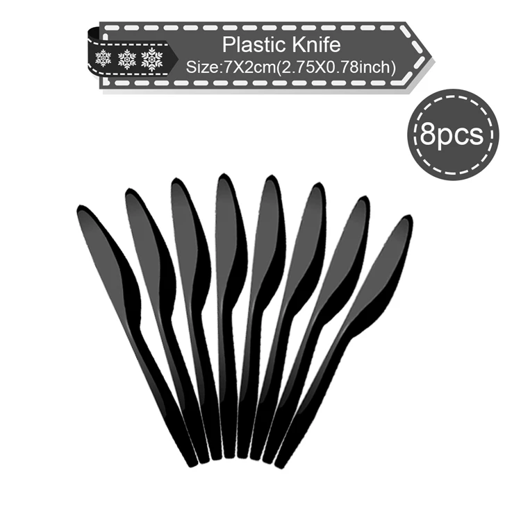 Black Plastic Knife Рождественская посуда FENGRISE, Новогодние рождественские украшения для дома, рождественские одноразовые столовые приборы - Цвет: Black Plastic Knife