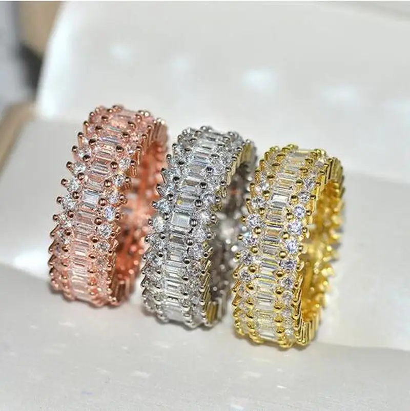 

2019 New Silver Gold Rose Gold Big Band Ring with AAAAA Zircon Stone for Women Wedding Engagement Fashion Jewelry