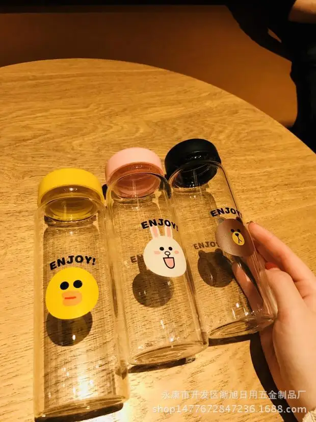 

Korean-style Glass Bottle Pink Panther Glass Creative Advertisement Heat-Resistant Cup Flower Men And Women Students Cup