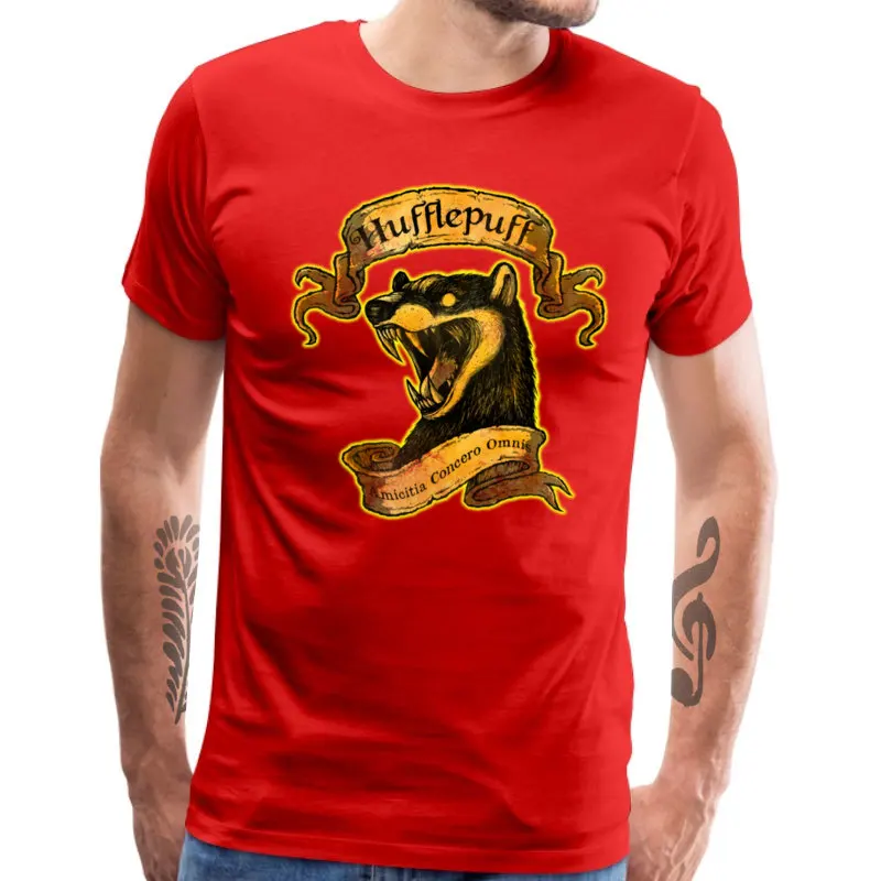 Hufflepuff_2_1012 Faddish Printed On Tops Tees Crewneck Father Day Cotton Short Sleeve T Shirt for Men Normal T-shirts Hufflepuff_2_1012 red
