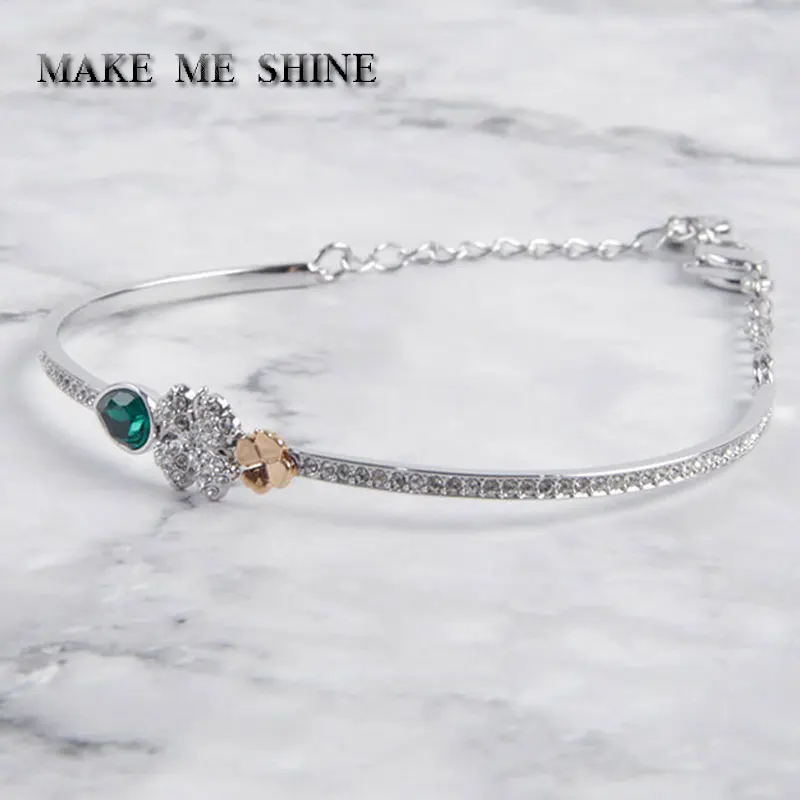 Высокое качество счастливый клевер Зеленый Кристалл браслет SWA Женские Ювелирные изделия Подарки рука Чиан