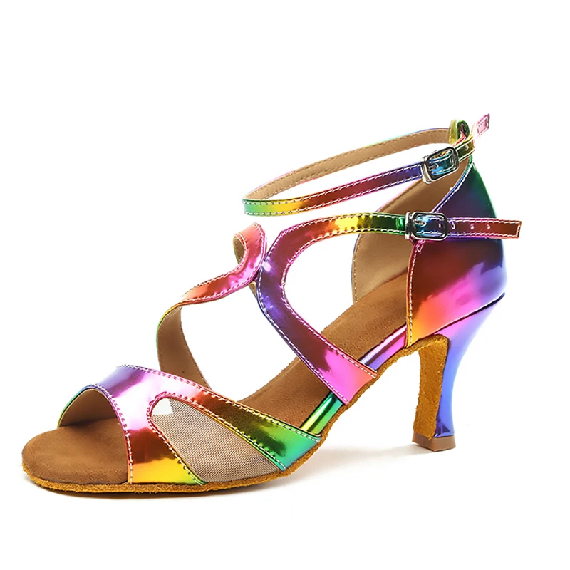 2020 New Latin Dance Shoes 5/7/9cm Heel Ballroom Dancing Rainbow Color Tange Sneaker PU for women | Спорт и развлечения