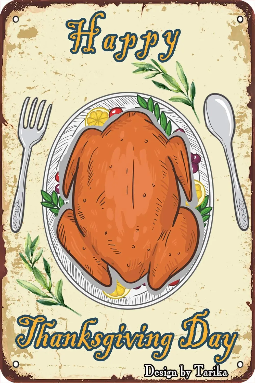 

Happy Thanksgiving Roast Turkey Vintage Look 20X30 cm Metal Decoration Art Sign for Home Kitchen Bathroom Farm Garden Garage