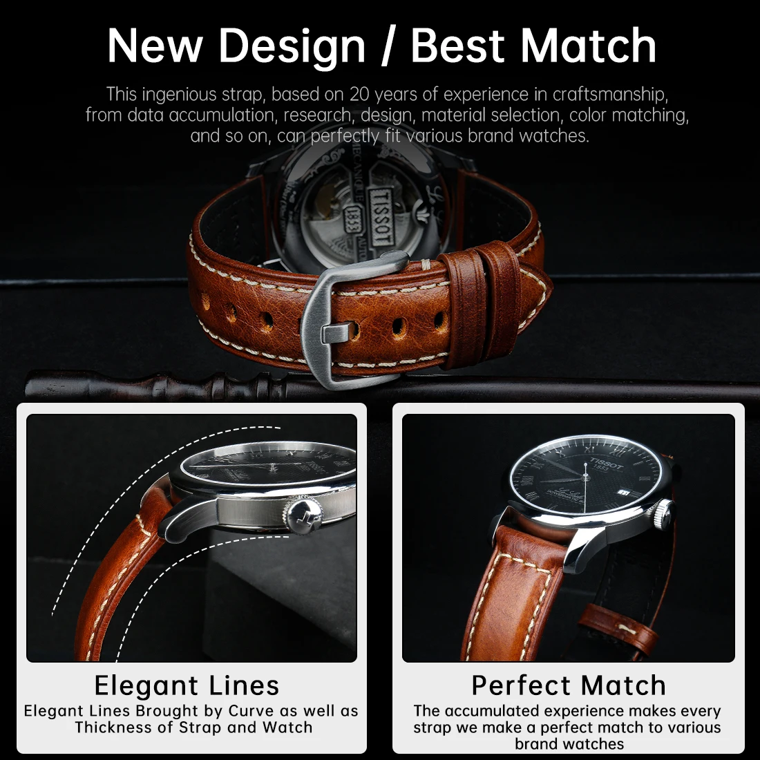 Handmade Vintage Oil Wax Leather Blue Watch Strap with Black Buckle