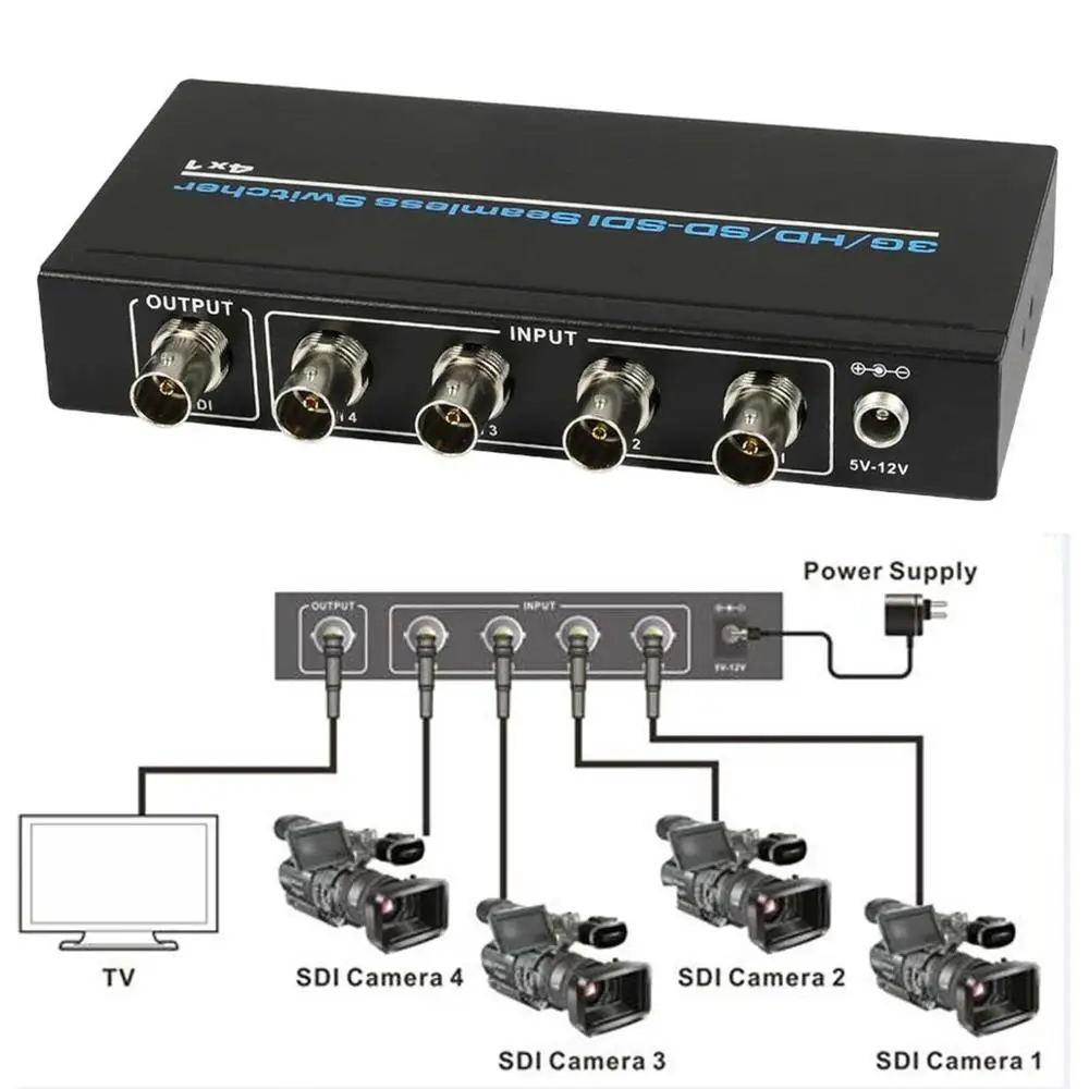 4 порта BNC SD SDI/HD SDI/3G SDI бесшовный переключатель Масштабирование 4x1 коммутатор 1080P