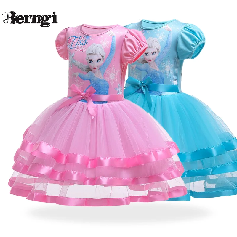 Новые платья для девочек от 2 до 7 лет vestidos, платье Эльзы детская одежда Снежной Королевы летнее кружевное праздничное платье принцессы Анны для девочек