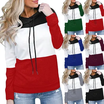 

Blouses Women's Long Sleeve Color Block Hoodie Casual Loose Comfortable Sweatshirt