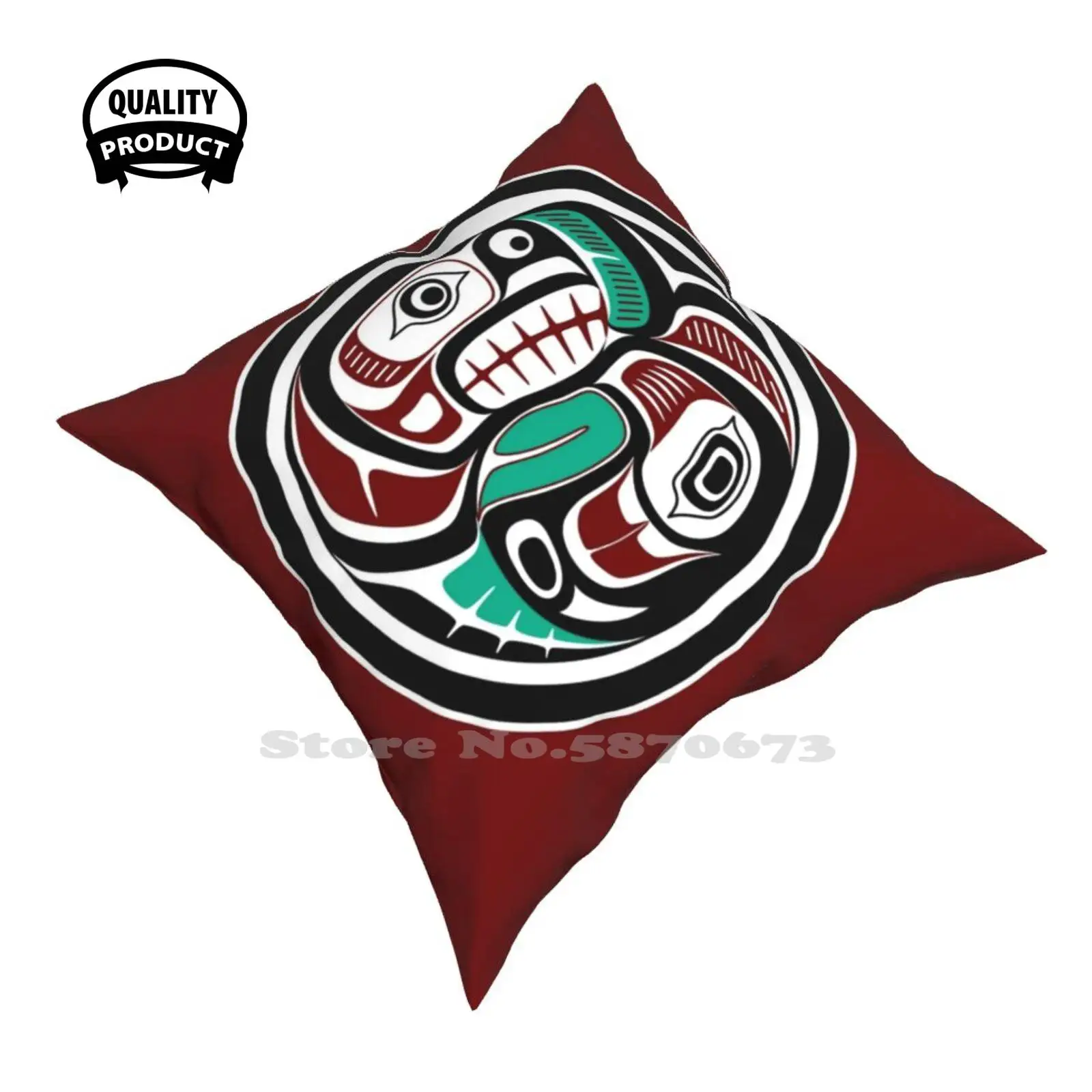 Northwest Pacific Coast Oter Chasing Salmon Throw Cushion Pillow Cover Northwest Coast Haida Art Otter Salmon Prey Predator