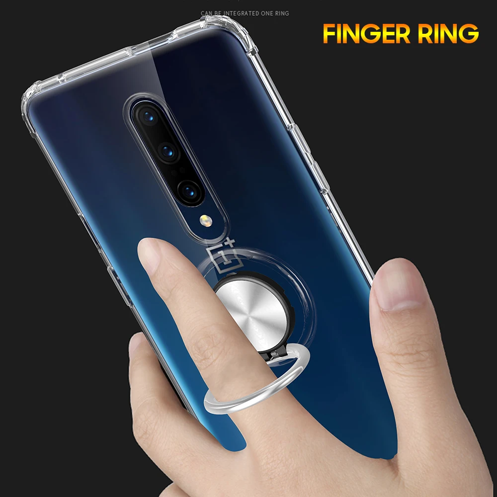 Для Oneplus 7 Pro прозрачный чехол TPU задняя крышка для Oneplus 7 Pro 6T полная задняя крышка чехол магнитный автомобильный держатель пресс-кольцо Capa