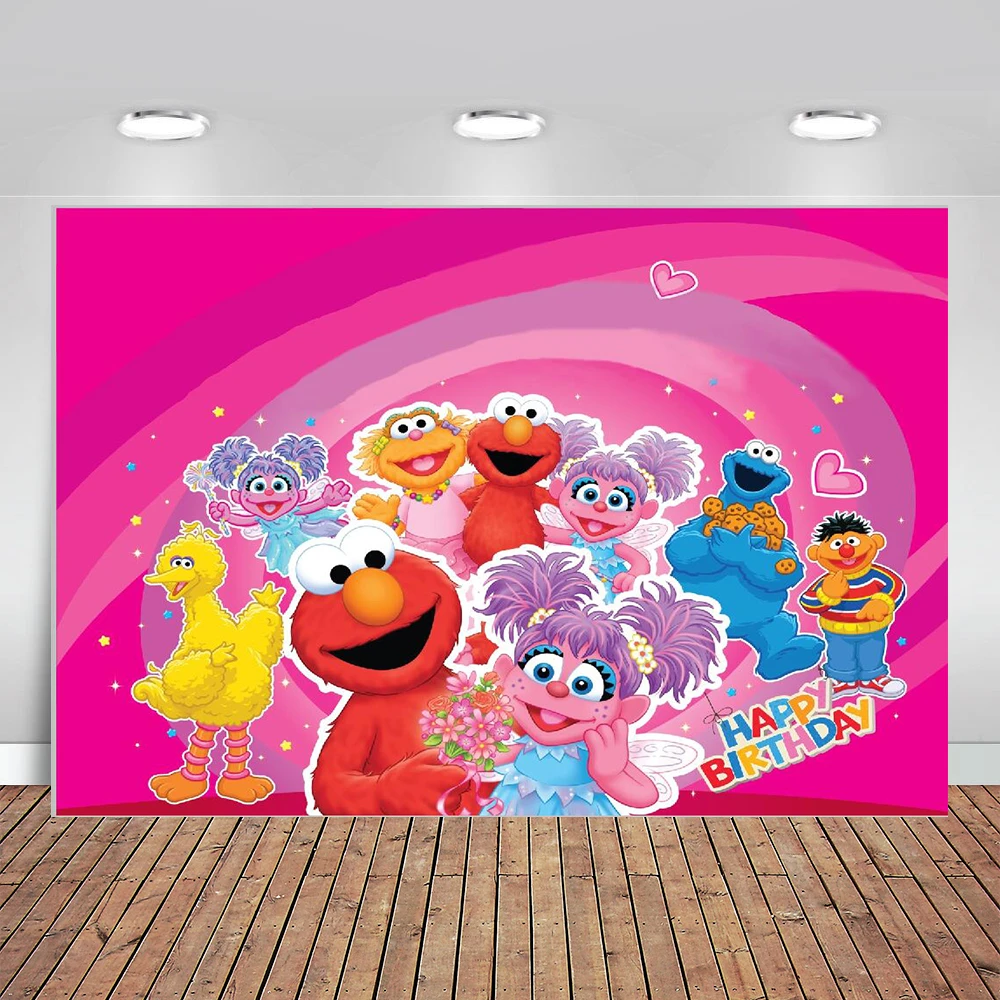 Photography Backdrops Sesame Street Pink Abby Elmo Party Happy Birthday Custom Photo Studio Backdrop Background Vinyl Backgrounds Aliexpress