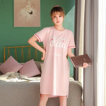 

Newest Cotton Loose Nightgown Women Cute Casual Nightdress Printing Sleepwear Short Sleeve Night Sleepshirts Camisolas Sensuais