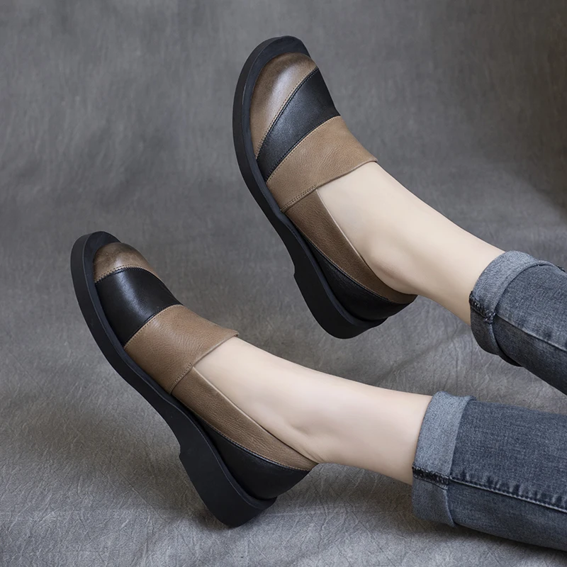 

Women Leather Loafers Brand Low Heels Spring Shoes Striple Fashion Handmade Genuine Leather Casual Soft Flats Women Lazy Shoes