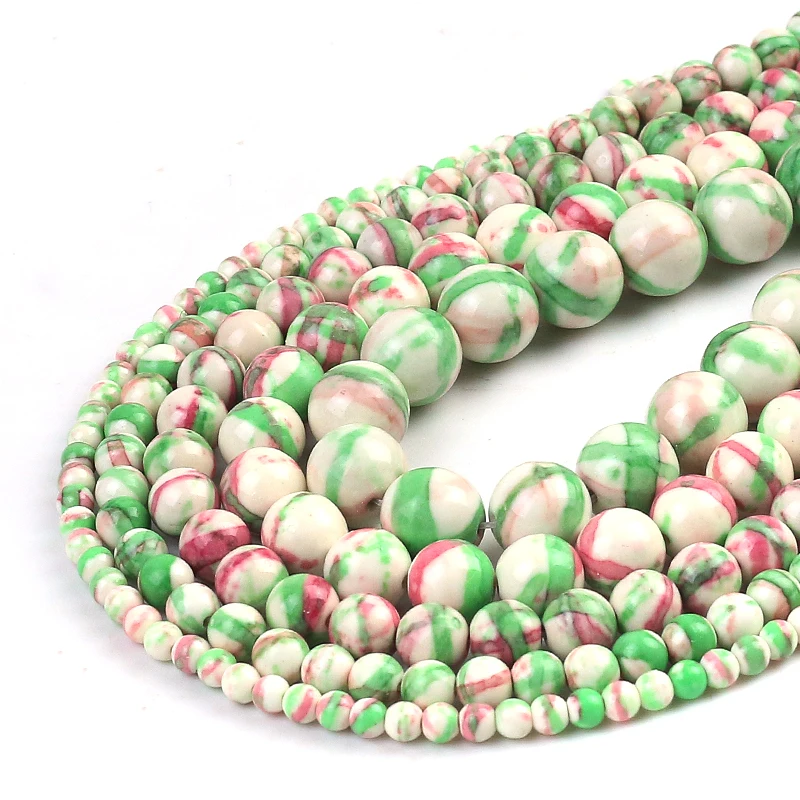

Green Red Colorful Striated Rain Round Beads Natural Loose Stone Beads For DIY Jewelry Making 4/6/8/10/12mm Bracelet 15''