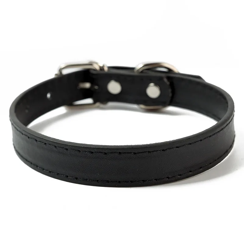 black Из искусственной кожи однотонные мягкие цветной, для домашних животных, для собак ошейник для маленьких, средних и больших собак шейный ремешок регулируемый безопасный Щенок Ошейник для кошек - Цвет: black