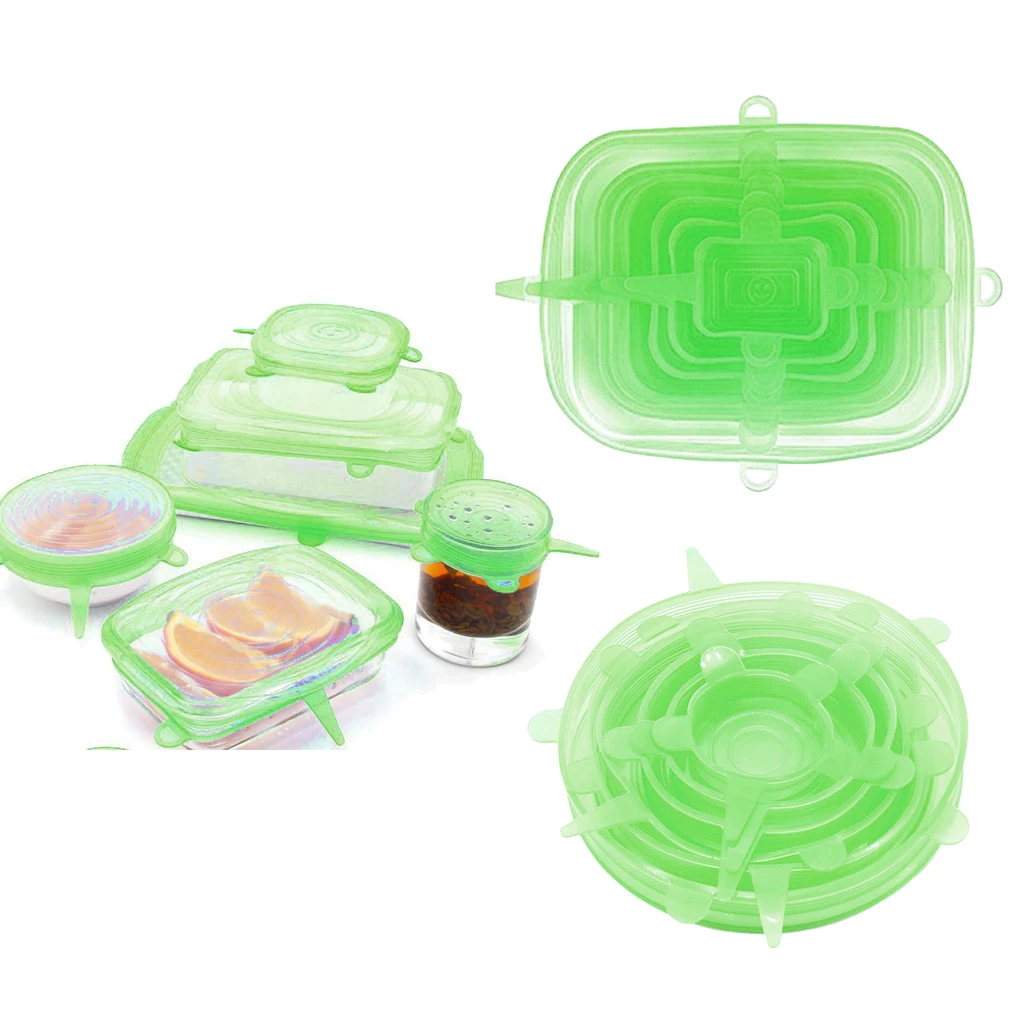 2 Set Green Silicone Stretchable Lids Bowl Covers Food Storage Various Sizes