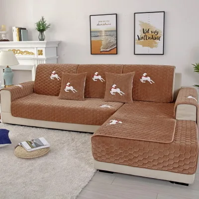 Autumn and winter sofa cushion, thick short plush non-slip sofa cover, modern minimalist solid color cushion