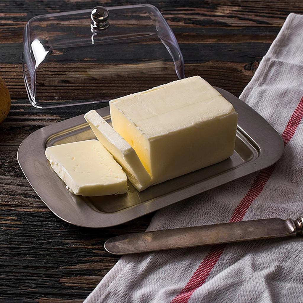 Stainless Steel Butter Dish Cake Dessert Bread Serving Tray Buffet Food Container Furit Salad Steak Storage Box 