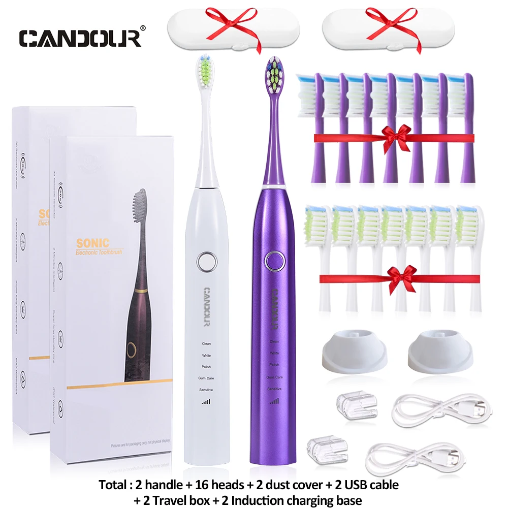 CANDOUR CD-5168 Sonic Toothbrush Rechargeable electric Toothbrush IPX8 Waterproof 15 Mode With 8 brush Travel box Best Gift CANDOUR CD-5168 Sonic Toothbrush Rechargeable electric Toothbrush IPX8 Waterproof 15 Mode With 8 brush Travel box Best Gift