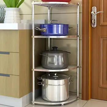 

304 Stainless Steel Kitchen Triangle Shelf, Floor Multi-layer Pan Shelf, Multifunctional Household Corner Storage Rack