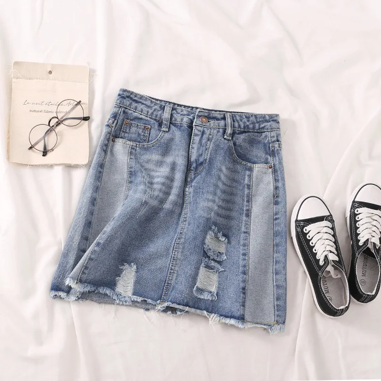 

Stock Women's Dress Overstock 2019 Spring Korean-style Denim Skirt Versatile Elegant College Style 6.19