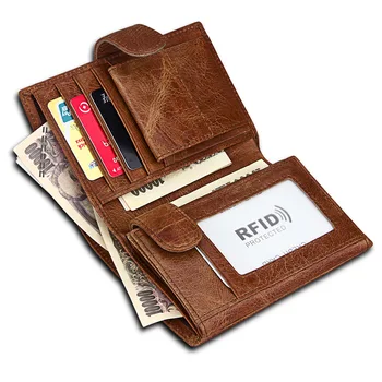 

Genuine Leather Wallet for Men Luxury Male Cowskin Coin Purse RFID Card Holder Money Bag Vintage Crazy Horse Short Wallets