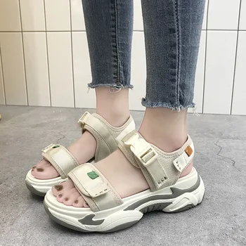 

New Womens Flatform Sandals 2020 Summer Fashion Chunky Sole Ladies Platform Shoes Woman Comfy Canvas Buckle Sandal Shoes