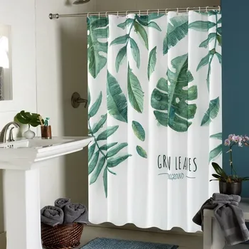 

Nordic Bathroom Curtain Waterproof Cloth Thicker Anti-mildew Partition Door Curtain Bathroom Shower Curtain Leaves Printing