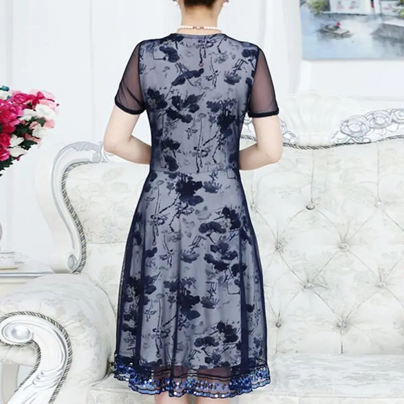 Ropa mujer плюс размер XL-6XL женское летнее платье, украинское Платье-туника трапециевидной формы с элегантным принтом с коротким рукавом шифоновое мини-платье женское